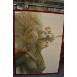 A young female figure wearing a mask, a limited edition colour print.