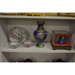 Oriental items to include tea bowls, cloisonne vase, model shoes etc.