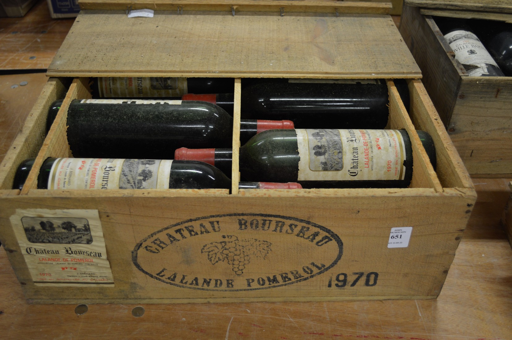 A twelve bottle case of Chateau Bourseau 1970.