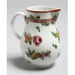 AN 18TH CENTURY BRISTOL JUG painted with chains of flowers, scattered flowers and a carmine and gilt