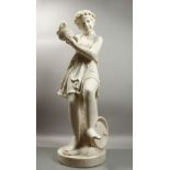 A FINE QUALITY EARLY 20TH CENTURY ITALIAN MARBLE SCULPTUE OF A YOUNG CHILD playing cymbals, 44..5ins