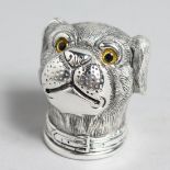 A WHITE METAL NOVELTY DOG VESTA CASE.