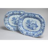 A PAIR OF IRONSTONE BLUE AND WHITE DISHES.