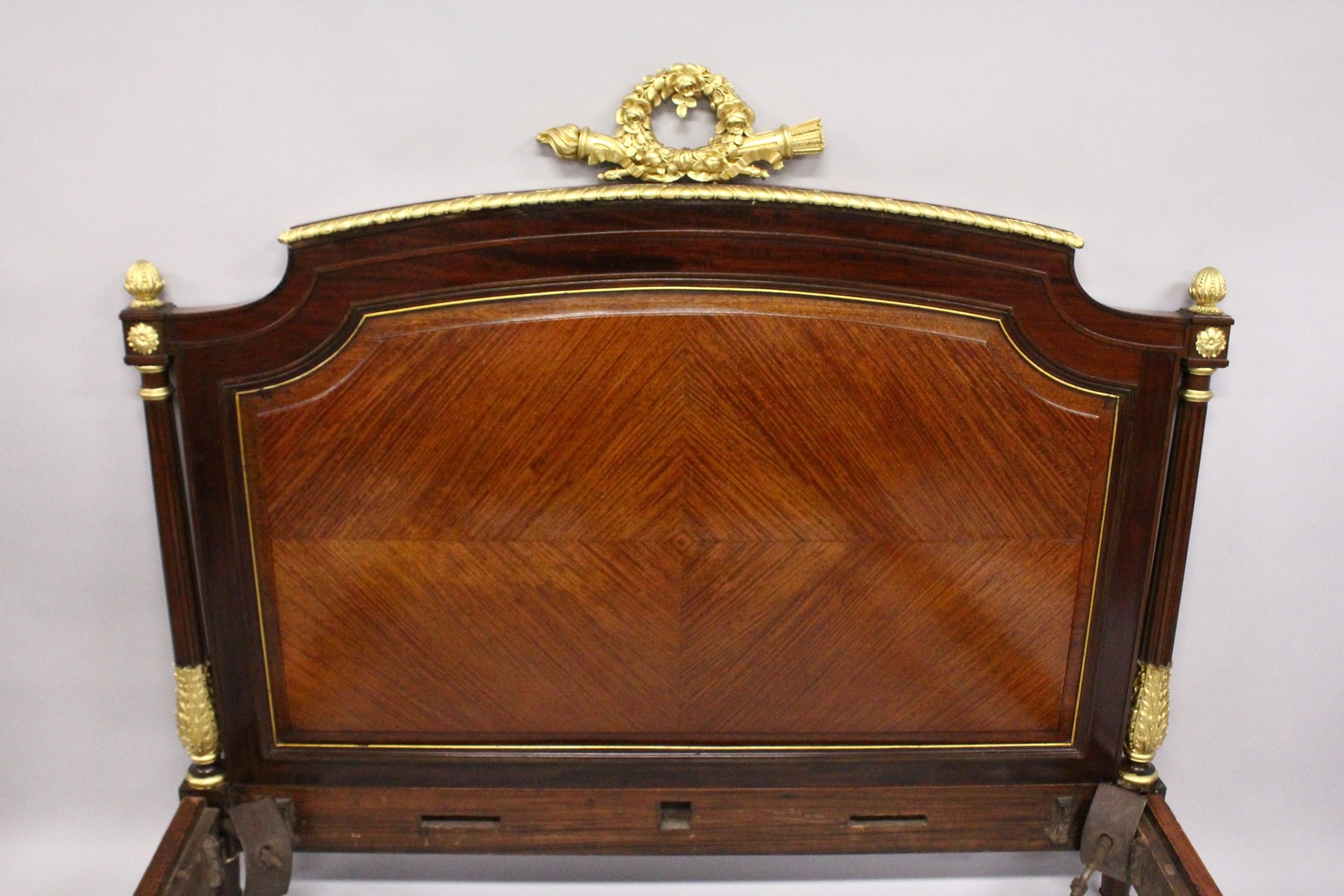A GOOD LATE 19TH CENTURY FRENCH LOUIS XVI STYLE KINGWOOD MAHOGANY AND ORMOLU BED FRAME, the - Image 5 of 7