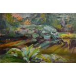 Phyllis Bray (1911-1991) Vegetation along the river's edge, oil on canvas, signed. 20" x 30".