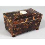 A FAUX TORTOISESHELL TWO DIVISION TEA CADDY. 7.25ins long.