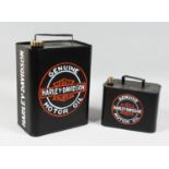 TWO HARLEY DAVIDSON OIL CANS.