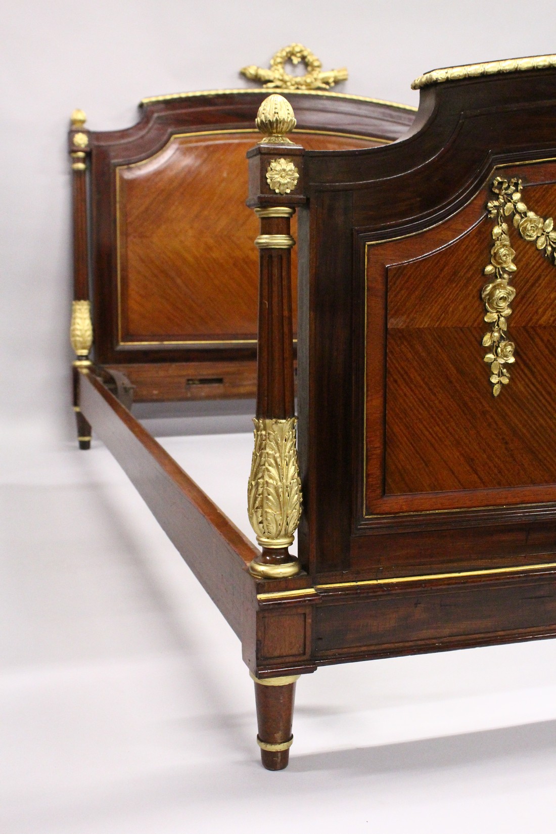 A GOOD LATE 19TH CENTURY FRENCH LOUIS XVI STYLE KINGWOOD MAHOGANY AND ORMOLU BED FRAME, the - Image 4 of 7