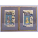 TWO GOOD 18TH/19TH CENTURY INDIAN MUGHAL MINIATURE PAINTINGS, each depicting a prince bearing