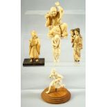 A COLLECTION OF FIVE JAPENESE IVORY FIGURES, including a good okimono carved as a mother and