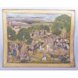 A VERY LARGE FINE INDIAN MUGHAL MINIATURE PAINTING ON PAPER, depicting dignitaries passing through a