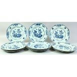 A SET OF TEN CHINESE 18TH/19TH CENTURY BLUE AND WHITE PORCELAIN PLATES, each similarly decorated