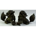 TWO LARGE 18TH CENTURY BRONZE DOGS OF FO, each approx. 21cm high, 25cm long.