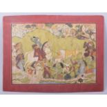 A LARGE INDIAN MINIATURE PAINTING ON PAPER, depicting soldiers fending off a predatory attack,