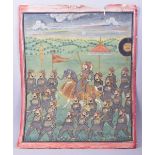 A VERY LARGE INDIAN PAINTING OF A PROCESSION, with a gentleman on horseback in a landscape scene