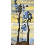 Eileen Mary Hemsoll (1924-2011) a study of trees in a landscape, a group of 8 painted kiln fired