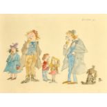 Quentin Blake (b. 1932) British, figures and a dog eating ice cream, watercolour, signed, 19" x