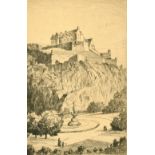 A. Simes, Edinburgh Castle and two others by the same hand, etchings, all signed and inscribed in
