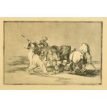 After Goya, a set of seven bull fighting scenes, mixed technique printing, probably early 20th