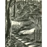 Hilda Frank (20th Century), 'The Zig-Zag, Selborne' and 'St Mary's, Selborne', a pair of woodcut