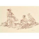 After William Russell Flint, A group of Idlers, collotype print, signed in pencil, 19.75" x 26.25".