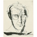 After Brett Whitely, Australian, a print of a gentleman wearing glasses, 9" x 8".