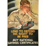 Tom Purvis, an original lithograph poster for national Savings showing a boy with Meccano, 30" x