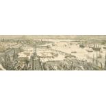 After H.W. Brewer, A hand coloured print, A birds eye view of Portsmouth harbour, 13.5" x 35.75".