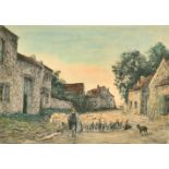 Frederic Jacque (1859-1931) French, 'Le Vieux Barbizon', hand coloured aquatint, signed and