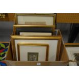 A box of pictures to include maps, engravings etc.