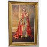 A large full length portrait of Her Majesty Queen Elizabeth II oleograph, in a decorative gilt