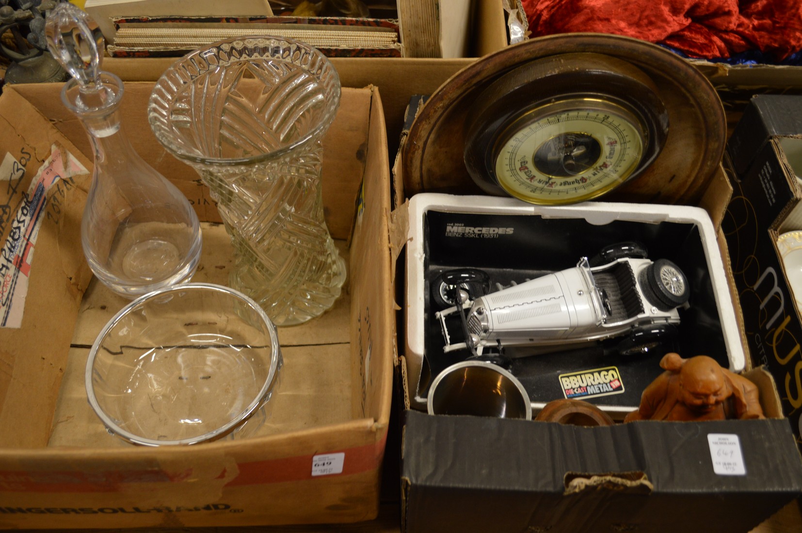 Glassware, a barometer, model car etc.