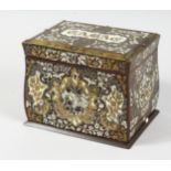 A VERY FINE REGENCY COMPOSITION AND BRASS INLAY 'TABAC' BOX with fitted interior. 6.5ins long.