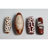 FOUR INLAID AGATE BEADS
