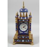 A GOOD SMALL CLOISONNE ENAMEL PILLAR CLOCK. 13ins high.