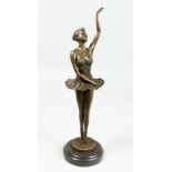 MILO A BRONZE BALLERINA on a circular marble base. Signed 14ins high.