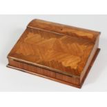 A GOOD 19TH CENTURY KINGWOOD CAMPAIGN WRITING BOX with blue velvet writing surface and fitted