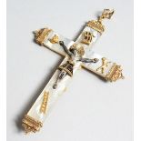 A SUPERB GOLD MOUNTED MOTHER OF PEARL CROSS, 8.5cm long, Paul Kiern, Dusseldorf.