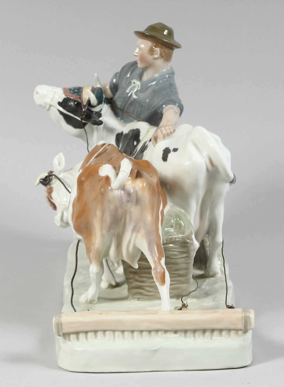 A LARGE MEISSEN GROUP, FARMER WITH TWO COWS. 16ins long, 11ins high. Cross swords mark in blue, - Image 4 of 9
