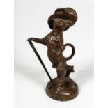 ANTOINE BOFILL (SPANISH) 1875 - 1939. A SMALL AMUSING BRONZE "PUSS IN BOOTS", standing, holding a