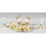 A DRESDEN STYLE CABARET comprising tray, candlestick, bowls etc. (10).