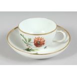 A GOOD BERLIN CUP AND SAUCER painted with flowers, Sceptre mark in blue.