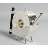 A CHRISTOPHER DRESSER DESIGN CIRCULAR, WITH A HOLE, PLATED TEAPOT.