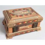 A SUPERB CONDITION NAPOLEONIC STRAW WORK JEWELLERY BOX, the top with a cottage opening to reveal a