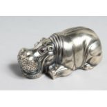 A RUSSIAN SILVER HIPPO. Faberge mark I P, head 88. 3ins long.