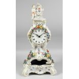 A GOOD 20TH CENTURY DRESDEN DESIGN GERMAN PORCELAIN CLOCK AND STAND painted and encrusted with
