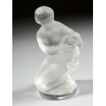 A FROSTED GLASS LALIQUE NUDE with a goat. 4.25ins