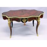 A GOOD 19TH CENTURY FRENCH BOULLE SHAPED CENTRE with brass inlay on tortoiseshell, gilt masks single