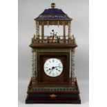 A VERY LARGE CHINESE DESIGN PAGODA CLOCK with cloisonne panels. 3ft 2ins high.