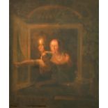 CIRCLE OF PETRUS VAN SCHENDEL. Female figures in an open window by candlelight, oil on oak panel.
